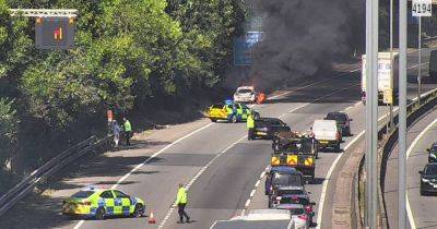 Live updates as vehicle fire shuts two lanes of M4 near Newport causing long delays - walesonline.co.uk - county Newport