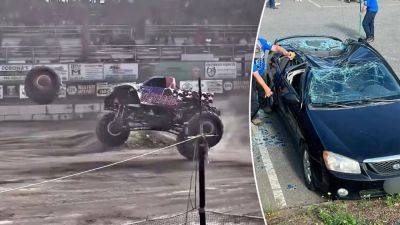 Monster truck wheel detaches during show in Washington, destroying multiple cars in nearby parking lot - foxnews.com - Washington - state Maine