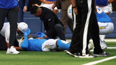 Mark J.Terrill - Luka Doncic - Justin Herbert - Jim Harbaugh - Nick Wright - Chargers' Quentin Johnston suffers concussion on hard hit from Rams defensive back - foxnews.com - Los Angeles - state California - county Johnston