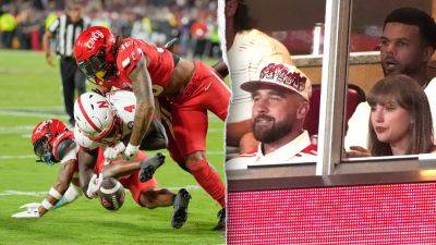Travis Kelce - Jason Kelce - Charlie Riedel - Taylor Swift - Travis Kelce, Taylor Swift make first public appearance as newly engaged couple at Cincinnati-Nebraska game - foxnews.com - Britain - state Missouri - state Nebraska - county Swift