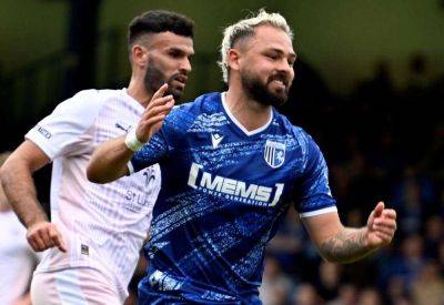 Gillingham midfielder Bradley Dack’s reaction after scoring twice in the club’s 3-1 win over Newport County in League Two