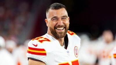 Travis Kelce - Jason Kelce - Charlie Riedel - Mark J.Rebilas - Taylor Swift - Travis Kelce speaks publicly for the 1st time since announcing engagement to Taylor Swift - foxnews.com - state Arizona - state Missouri - state Nebraska
