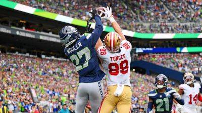 George Kittle - Brock Purdy - 49ers backup tight end Jake Tonges makes miracle catch to stun Seahawks in fourth quarter season opener - foxnews.com - San Francisco - state Washington