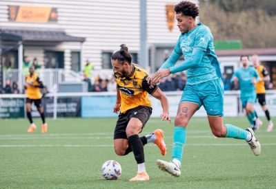 Dover Athletic manager Jake Leberl reacts to the 1-0 National League South home success over Bath City that ends five-match losing run as defender Jalen Jones nets game’s sole goal
