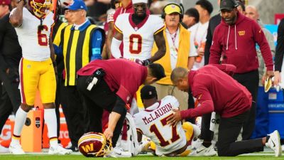 Jayden Daniels - Terry Maclaurin - Commanders' Terry McLaurin (knee) carted off in loss to 49ers - ESPN - espn.com - Washington - San Francisco - county Santa Clara