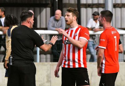 Sheppey United joint-boss Ian Batten reacts to 2-0 FA Cup third qualifying round home defeat against Chertsey Town