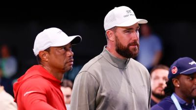 Joe Biden - Travis Kelce - Bay - Tom Kim - Travis Kelce chats with Kai Trump at Tiger Woods' golf league - foxnews.com - county Garden - county Palm Beach