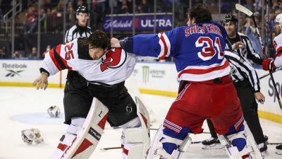 Igor Shesterkin - Mike Sullivan - Jacob Markstrom - Rangers, Devils goalies battle in wild fight during rivalry matchup - foxnews.com - New York - state New Jersey