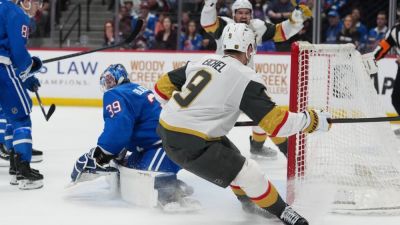 Carter Hart - Jared Bednar - Devon Toews - Bruce Cassidy - Mark Stone - Jack Eichel - John Tortorella - Josh Manson - Jack Eichel scores in OT, sends Knights to playoffs - ESPN - espn.com - Los Angeles - state Colorado