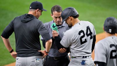 Yankees' Dominguez to get more tests after getting hit on elbow - ESPN