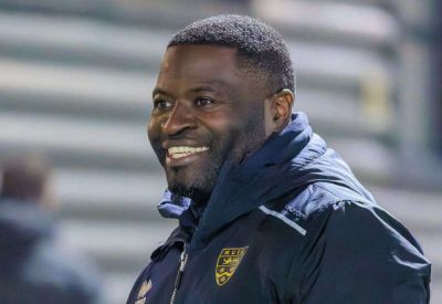 Maidstone United manager George Elokobi reacts to their 2-0 National League South derby success at Dover Athletic, praising team’s ‘outstanding’ game management
