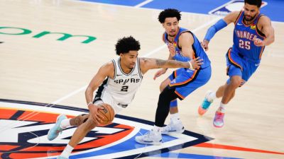 Spurs' Dylan Harper (hamstring) exits Game 2 loss to Thunder - ESPN