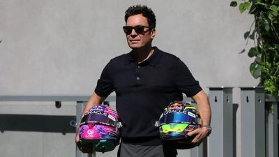 Martin Brundle - International - Jimmy Fallon starts chewing on microphone in cringey interview ahead of F1 Miami - foxnews.com - Usa - county Miami - county Garden