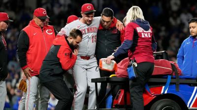 Terry Francona - Reds closer carted off field after sustaining leg injury just one pitch into appearance - foxnews.com - San Francisco - state Illinois