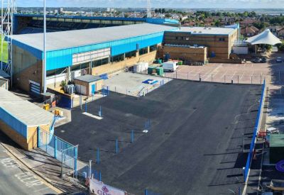 Gillingham FC's new Priestfield Stadium fan zone has taken another step forward after the former leisure centre was demolished, with drone photos revealing preparations for the 900-capacity matchday attraction.