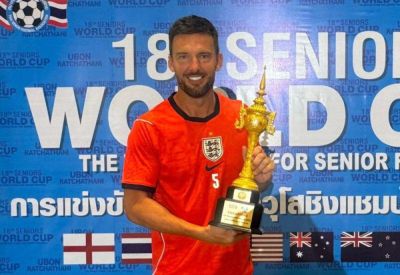 New Margate boss Jamie Coyle celebrates latest Seniors World Cup success in Thailand alongside former Manchester City midfielder Gareth Barry, Lee Hendrie and Luke Chambers