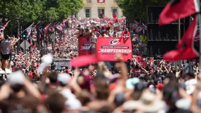 Carolina Hurricanes - Rod Brind - Philadelphia Flyers - Dan Dakich - Pat Macafee - Stanley Cup - Stanley Cup Playoffs - Carolina Hurricanes hit the streets, coach Rod Brind'Amour goes tarps off at Stanley Cup parade - foxnews.com