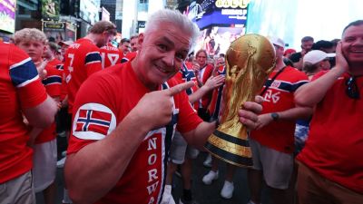 Norway World Cup fans take over Times Square as team prepares for Senegal match