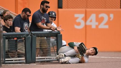 Athletics' Zack Gelof sues Tigers after hitting metal fence - ESPN - espn.com - county Wayne